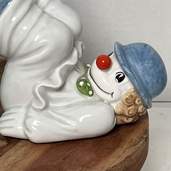 Fitz & Floyd 1979 2 Clown Bookends In Blue Bowler Hats & Shoes with Red Nose - Picture 5 of 11